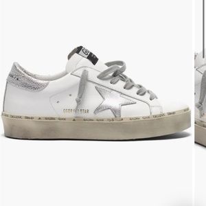Authentic Distressed Golden Goose Hi Star Leather Sneakers White & Silver EU 38